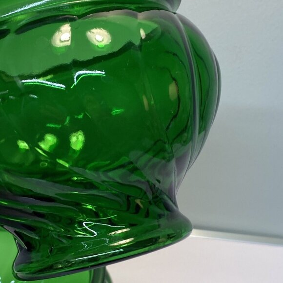 Vintage Green Glass Napco 1191 Cache Pot Planter Vase w/ Swirl Pattern Set Of 2 - Picture 11 of 12